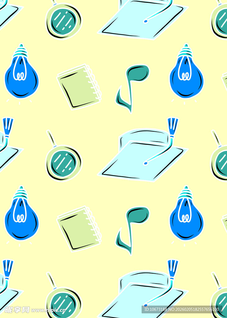 创意文具图案无缝背景图