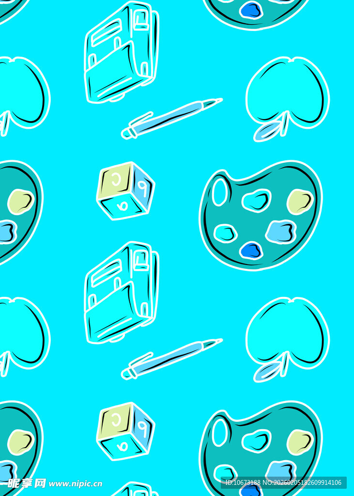 蓝色背景的绘画工具图案