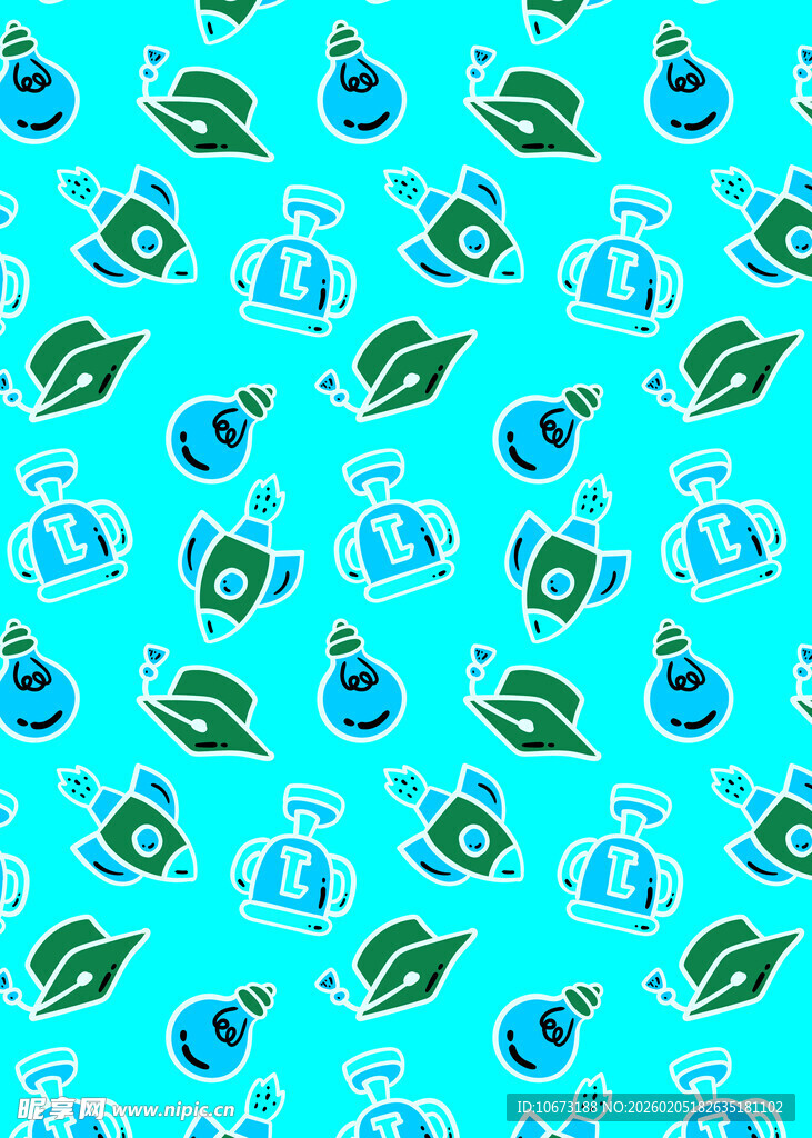 蓝色清新卡通图案背景