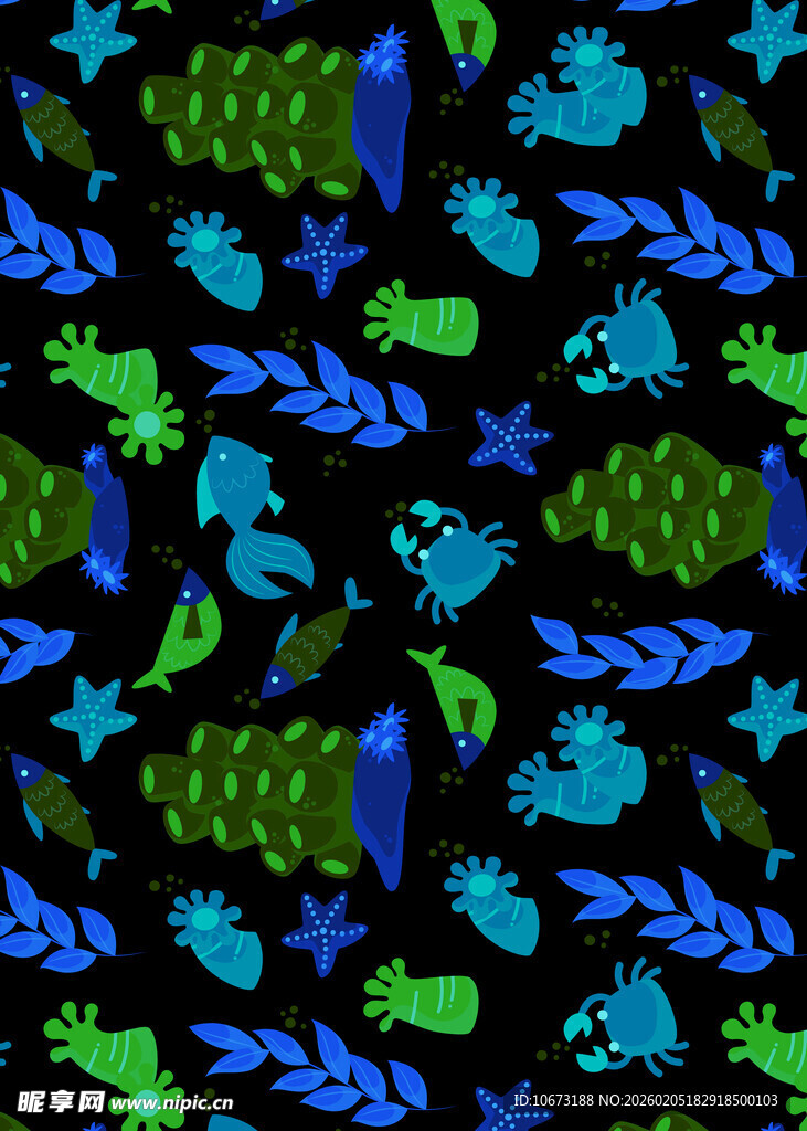 海洋生物图案的多彩背景