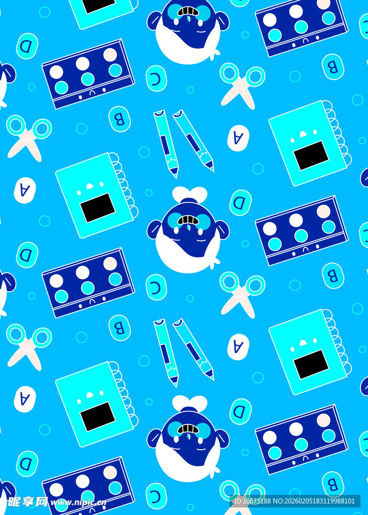 蓝色海洋主题卡通图案