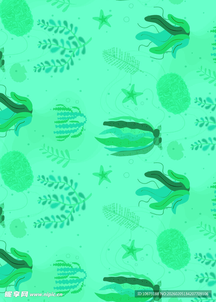 清新海洋风卡通海洋生物图案