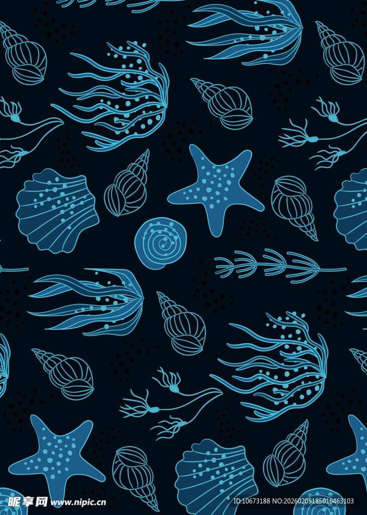海洋生物图案深蓝色背景
