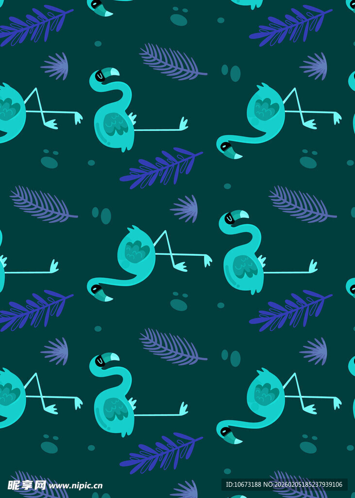蓝绿动物植物图案背景