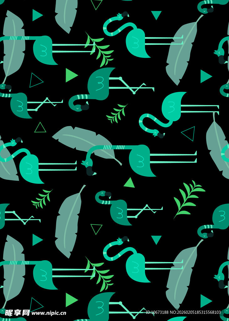 绿色动植物图案无缝背景