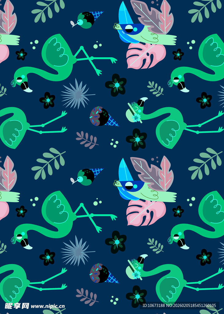 梦幻海洋生物无缝图案