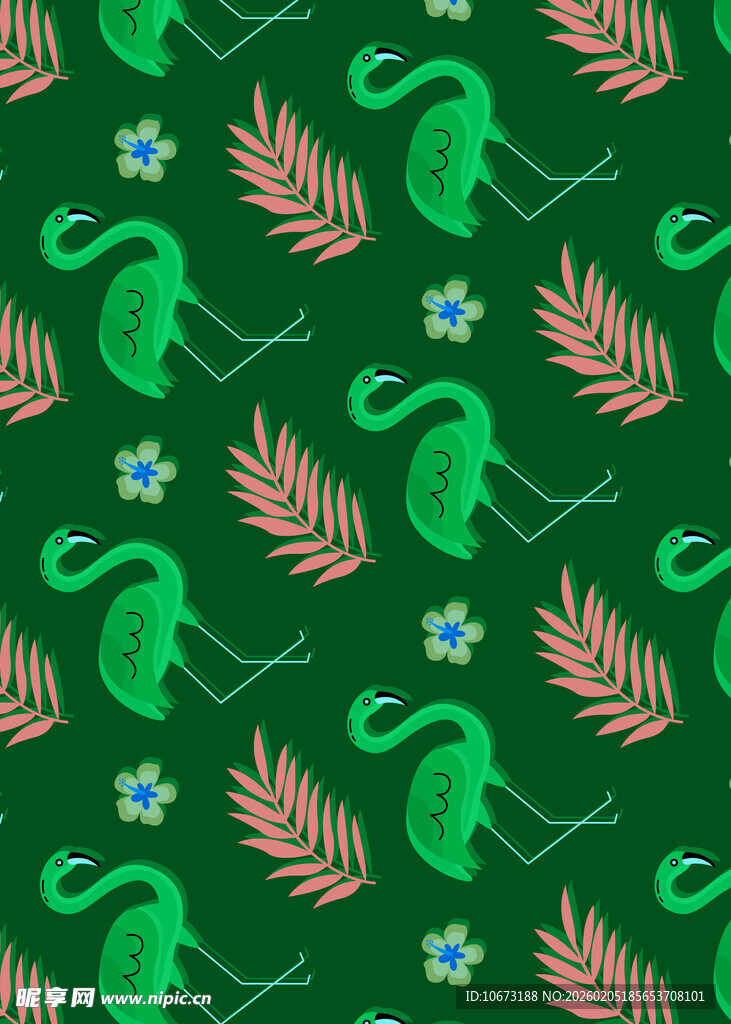 绿色火烈鸟植物图案背景