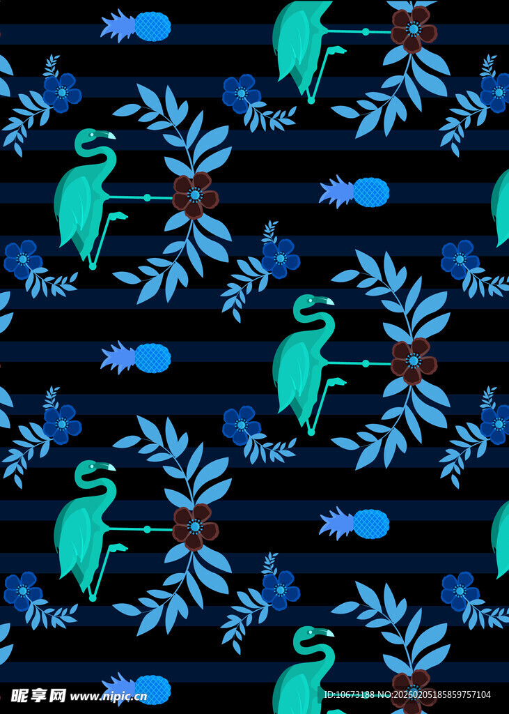 热带风情感鸟类植物图案