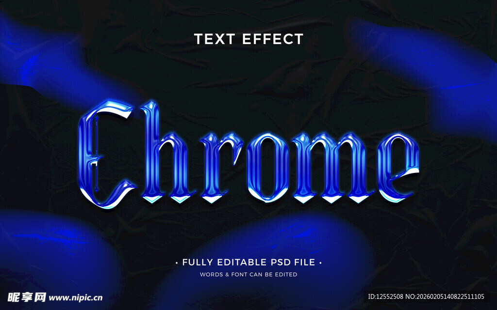 蓝色铬金属质感文字效果