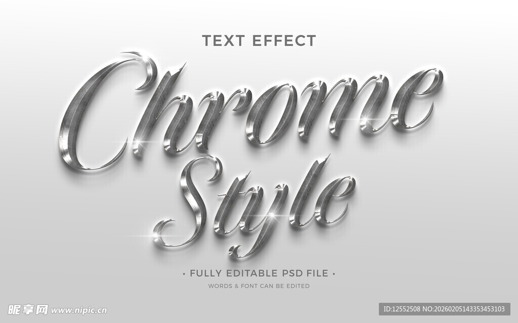 铬风格立体文字效果