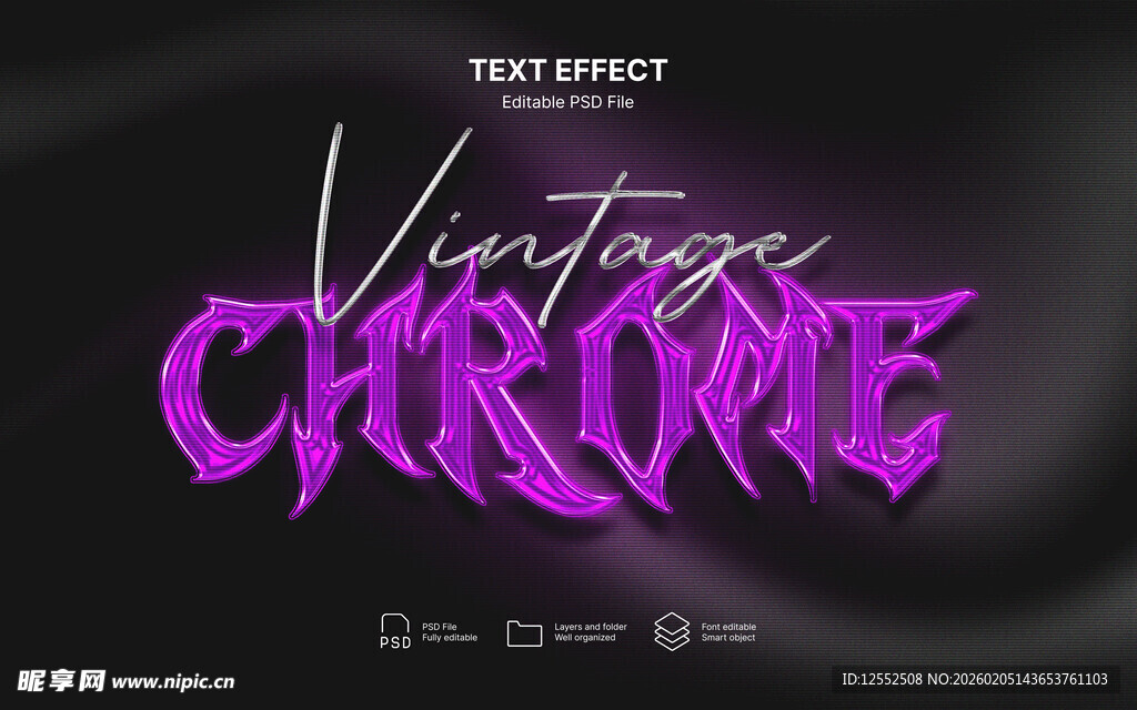 紫色铬金属风格字体设计