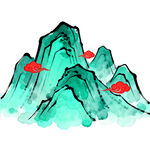 水墨风水彩风山川祥云插画素材