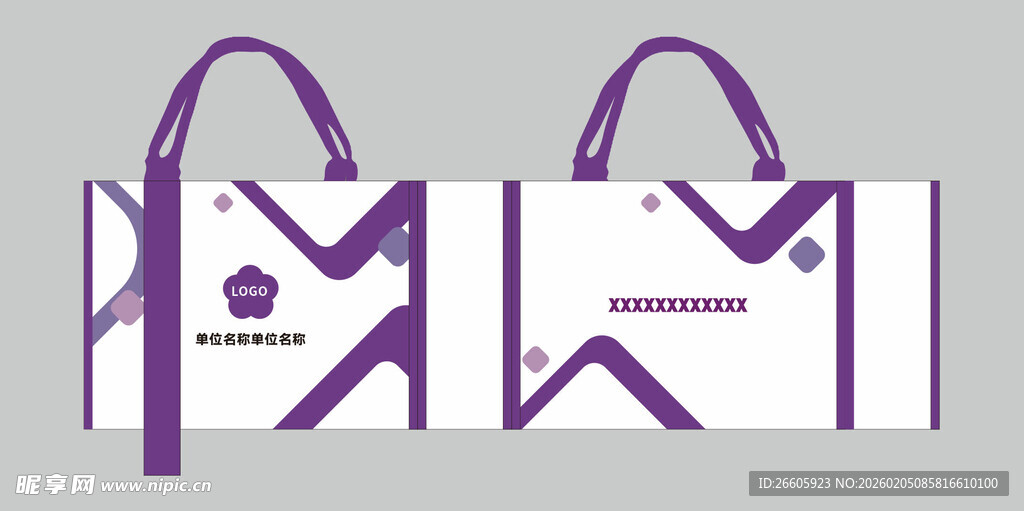 紫色几何图案手提袋设计