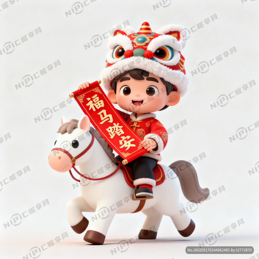 小孩穿着中国风喜庆新年衣服戴着