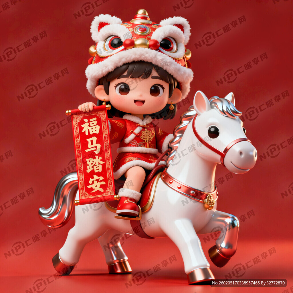 可爱小女孩穿着中国风喜庆新年衣