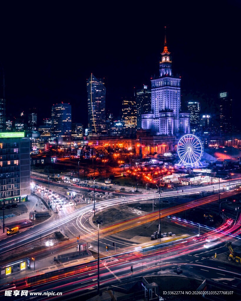 城市夜景中的车流与璀璨灯火