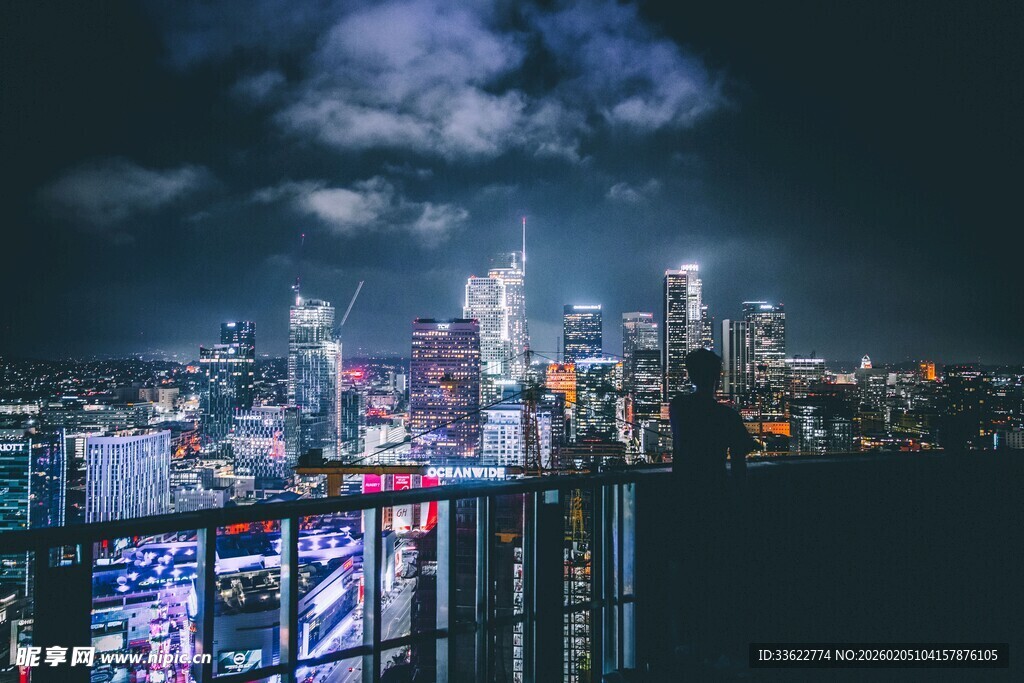 城市璀璨夜景俯瞰视角