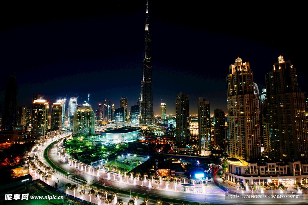迪拜璀璨夜景城市风光