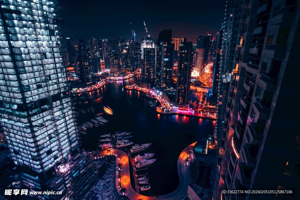 繁华都市夜景俯瞰