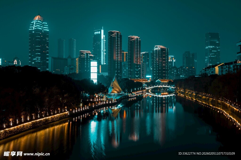 璀璨都市夜景河畔风光