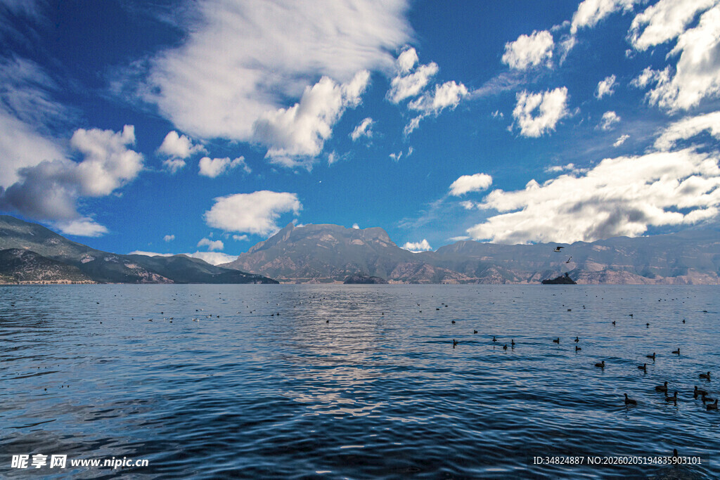 蓝天碧水间的宁静湖景