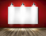 空白展板配红色背景与射灯