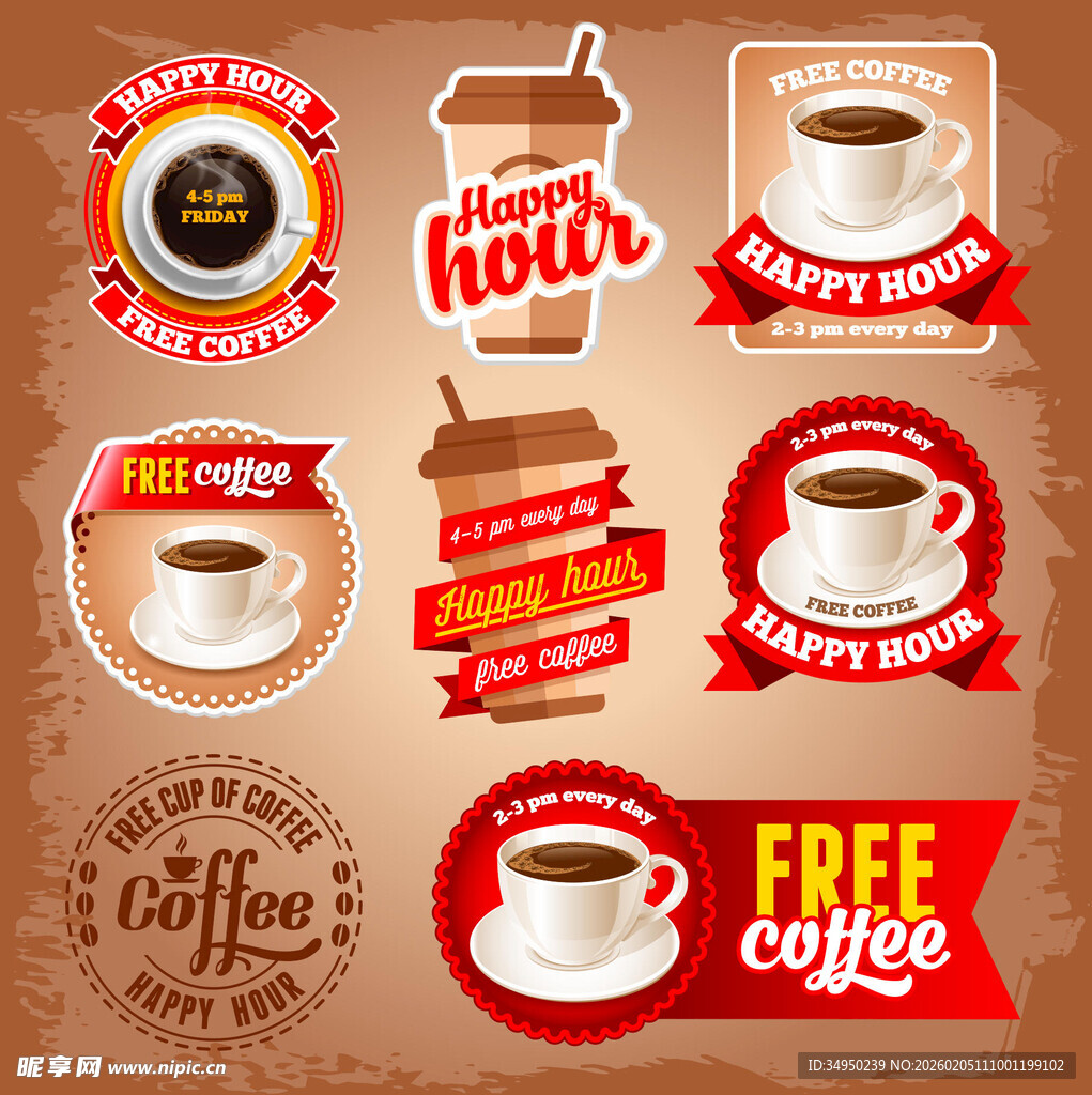 复古风咖啡主题标签设计