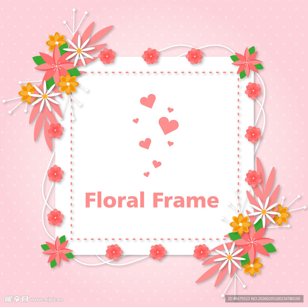 粉色花卉边框装饰图案