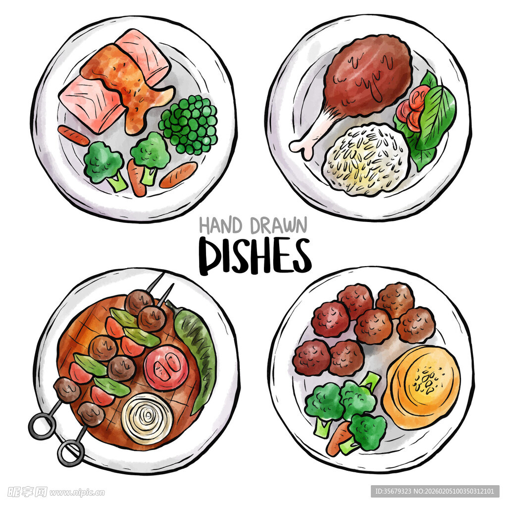 多样美味菜肴插画