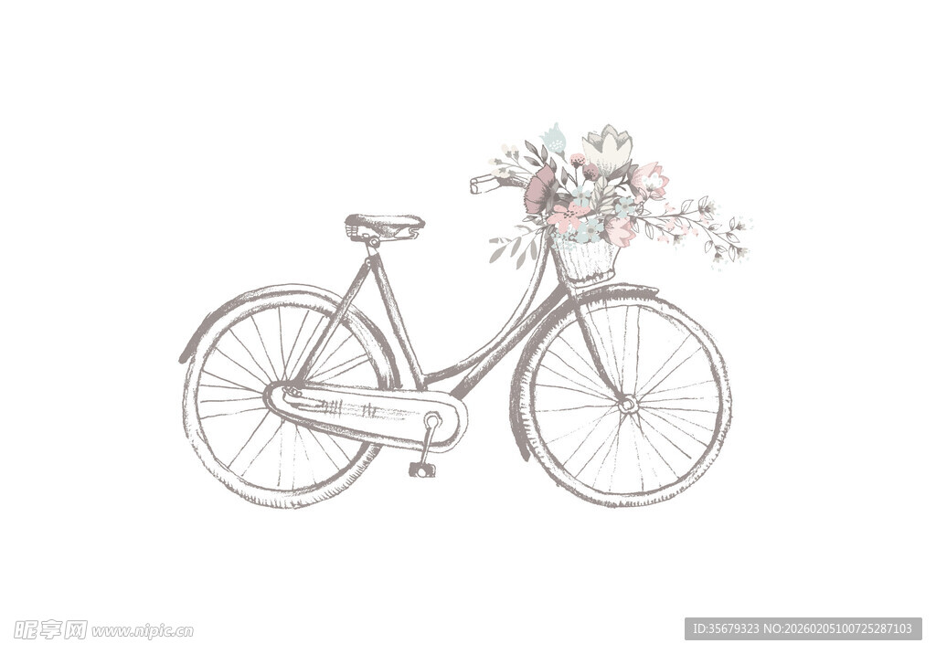 手绘花卉装饰复古自行车