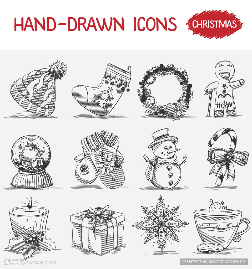 手绘圣诞元素图标集