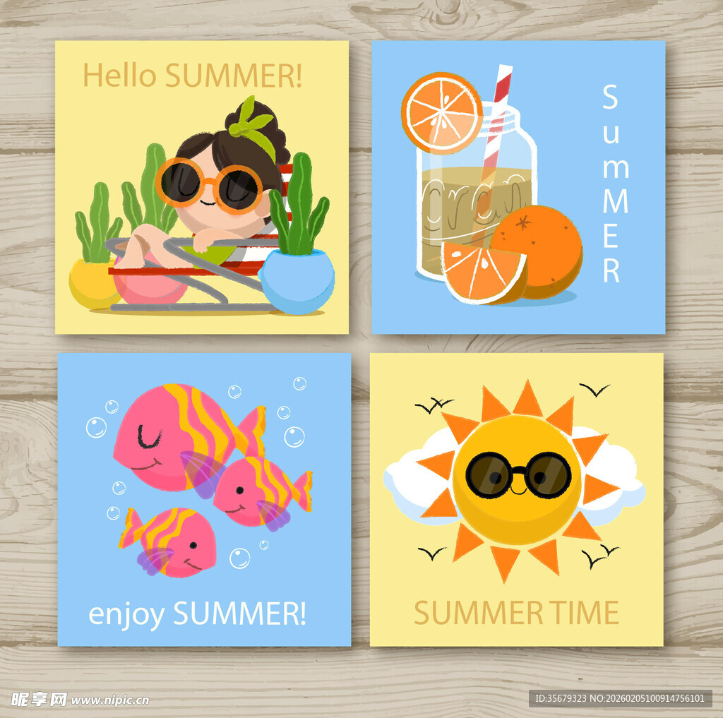夏日主题插画卡片