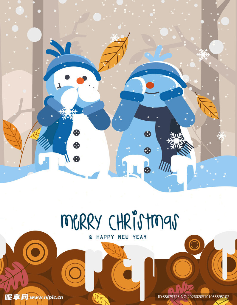 冬日雪人圣诞欢乐场景