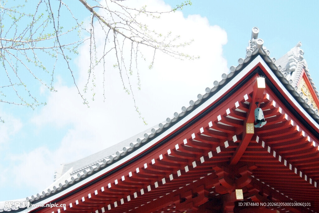 日本日式红顶建筑一角