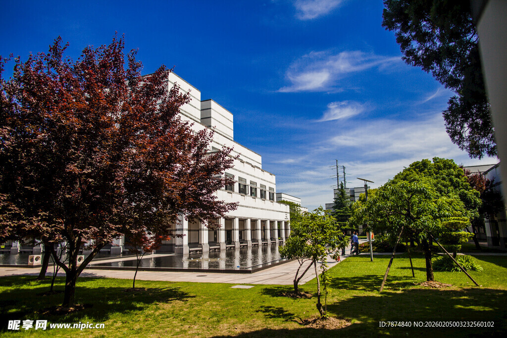 校园校园美景中的现代建筑