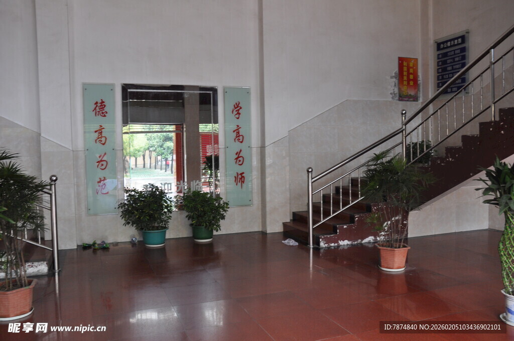 室内大厅绿植与楼梯景致