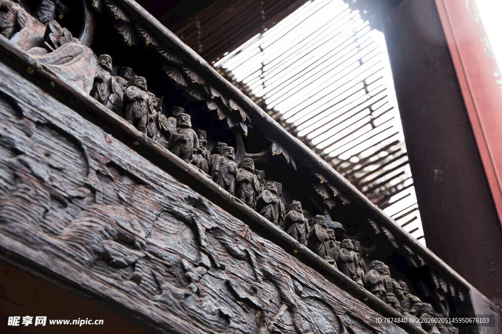 中式木雕栏杆细节展示