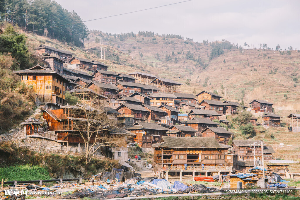 千户苗寨苗寨风光 古朴村落景致