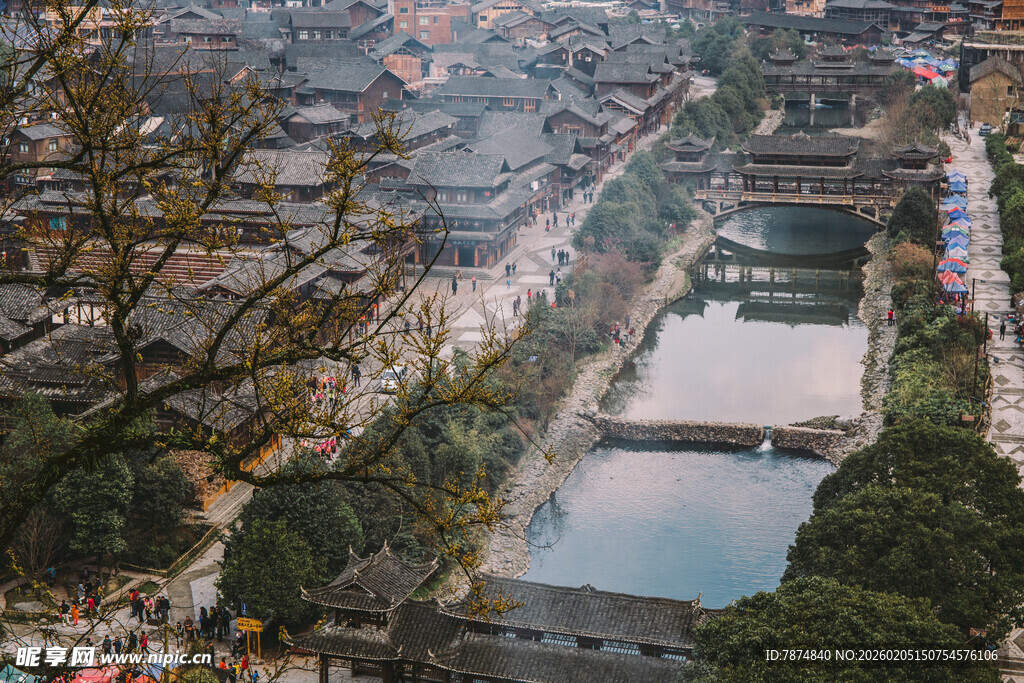 千户苗寨江南水乡古景俯瞰图