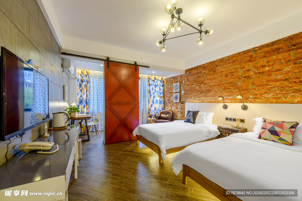 三亚复古风双床温馨客房