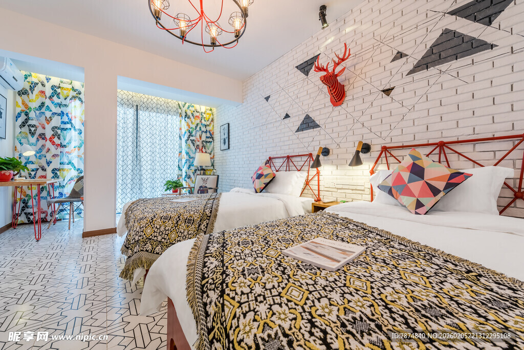 三亚时尚北欧风卧室温馨场景