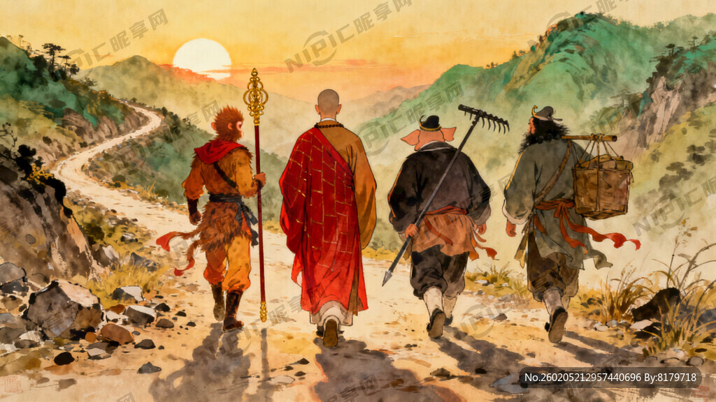 西天取经4个人一起走路的背影