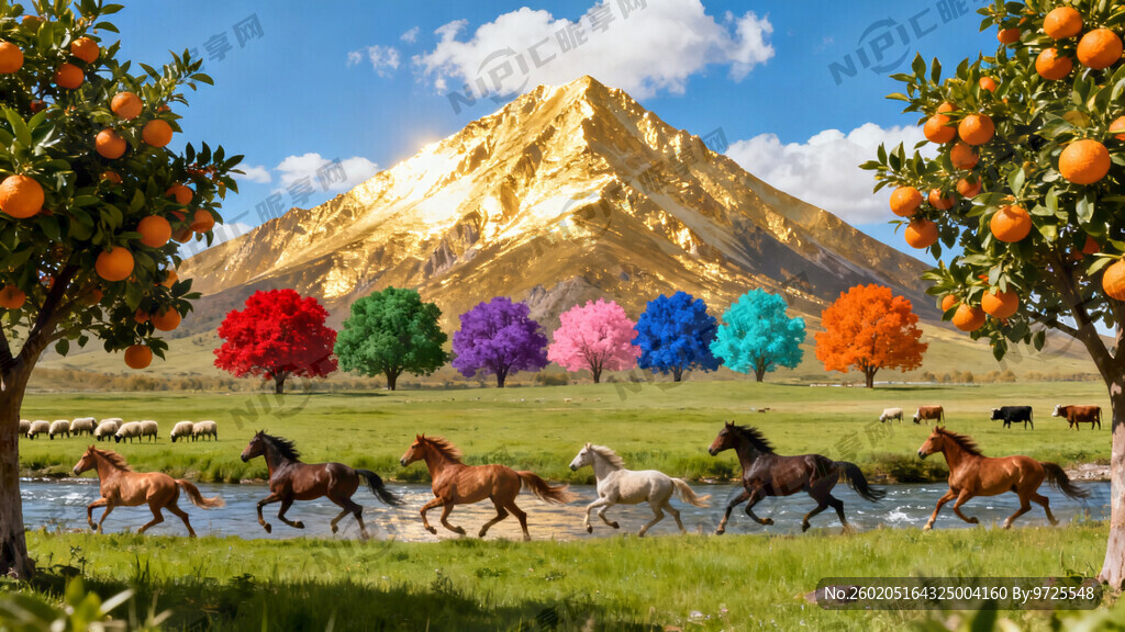 后面是一座座金山 顶上蓝天白云