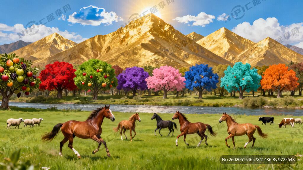 后面是一座座金山 顶上蓝天白云