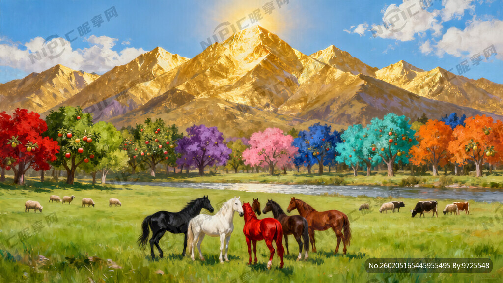 后面是一座座金山 顶上蓝天白云