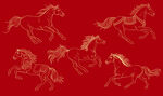 红色背景上的金色奔马图案