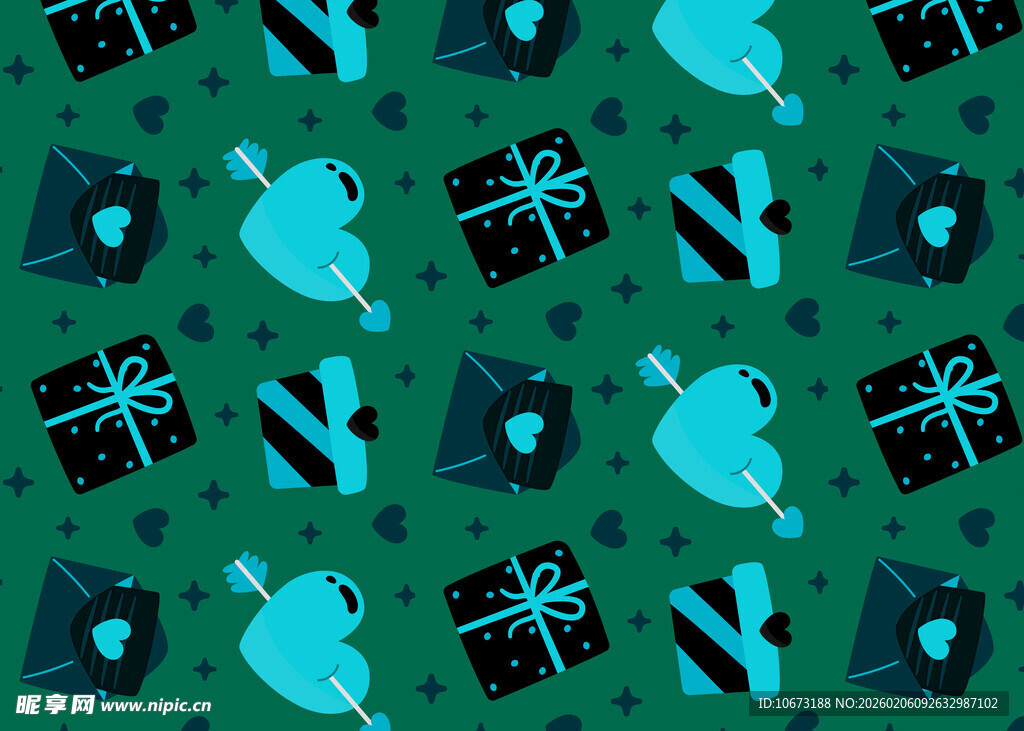 绿色背景的礼物爱心图案