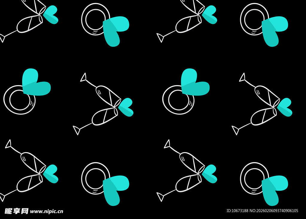 蓝心弓箭黑色背景图案