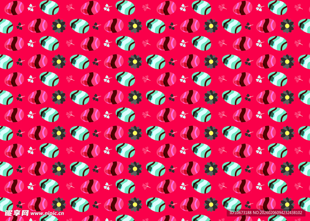 红色底绿色图案的可爱花纹