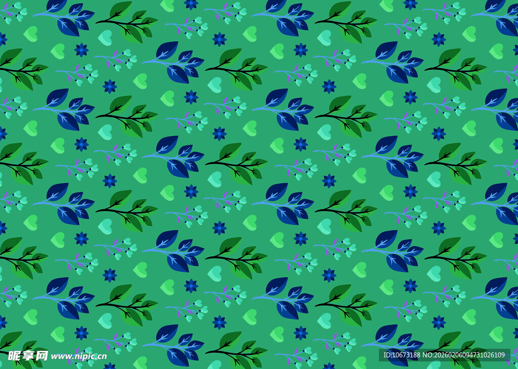 绿色蓝花图案背景纹理